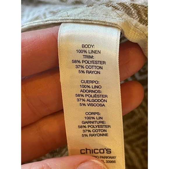 Unworn!! Chico's Metallic Patchwork Lightweight Linen Open Jacket Size M - Picture 11 of 12